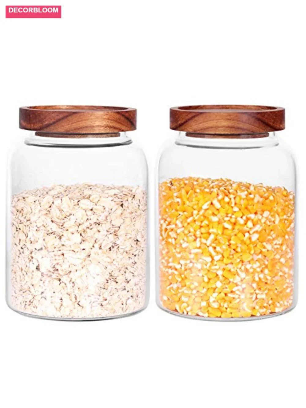 Glass Storage Jars with Airtight Wooden Lids, Set of 2 42oz Coffee Container,